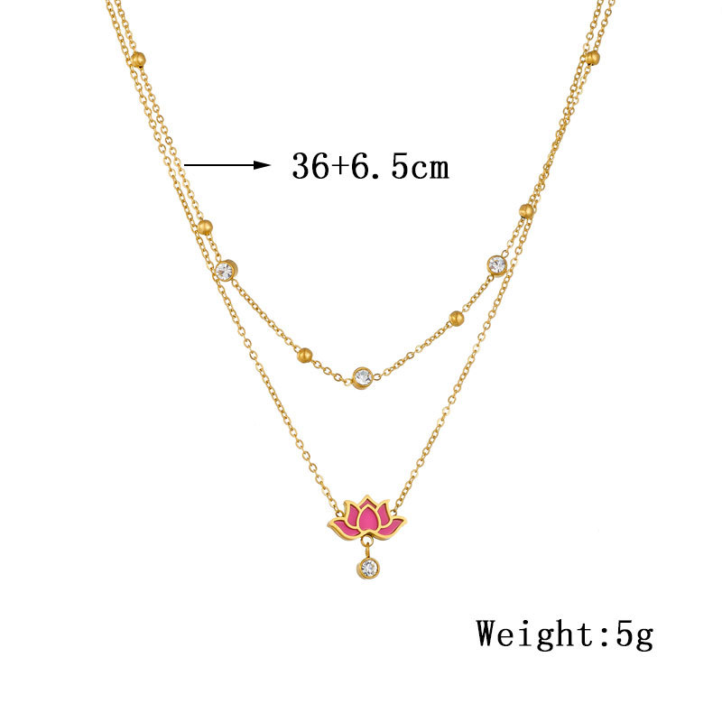 Korean version of a niche double-layer gold-plated and diamond-encrusted titanium steel chain oil-dripping lotus accessory necklace Application Scenario