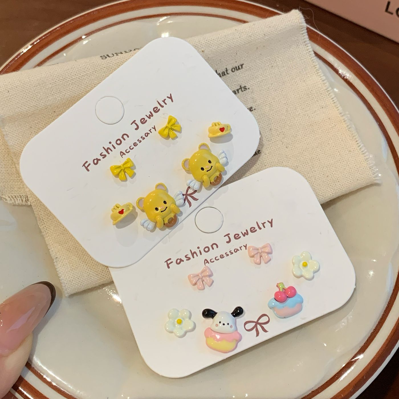 Cute cartoon butter bear stud earrings, silver needle for girls, delicate dessert for puppies, fresh and cute student earrings Application Scenario
