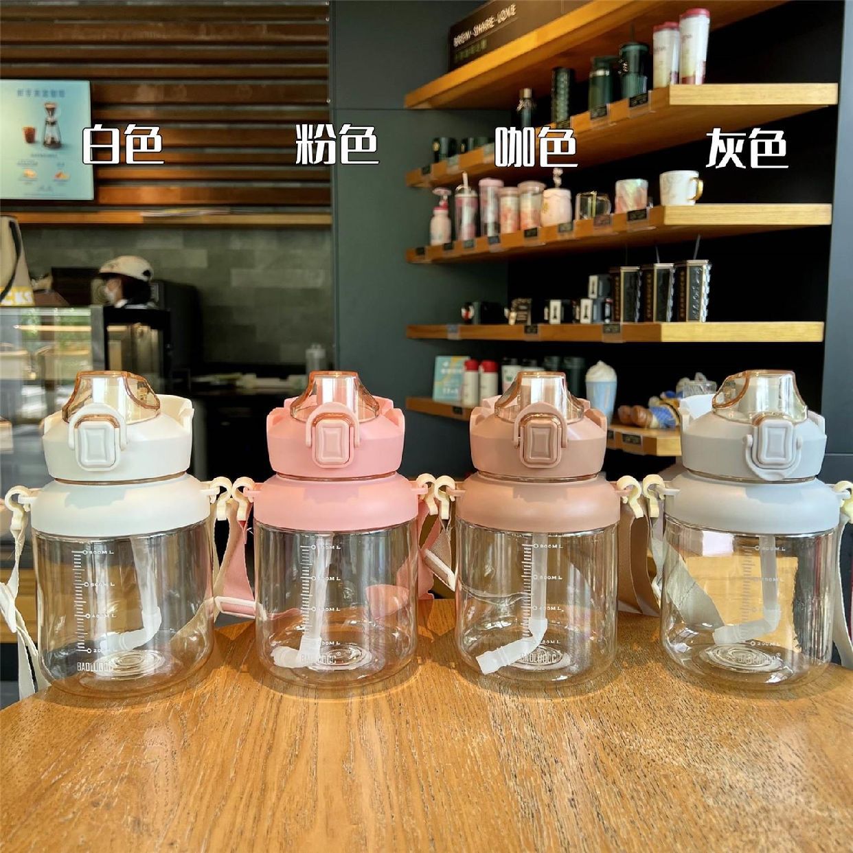 Summer large-capacity portable sports plastic water bottle with scale, fitness outdoor simple tonnage bucket 1L cup details Picture