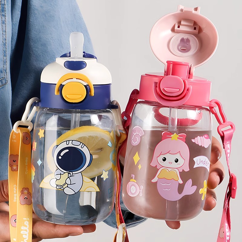 Double-drinking children's straw cup, school-specific water cup, high-temperature resistant, food-grade, cartoon for boys and girls in kindergartens details Picture