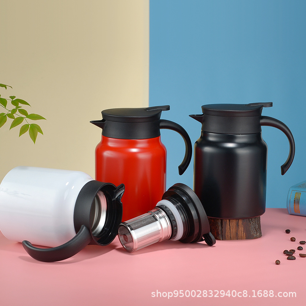Home, travel and outdoor 304 stainless steel double-layer stewed teapot with tea strainer, 800ML stewed tea cup, cold and heat preservation cup details Picture