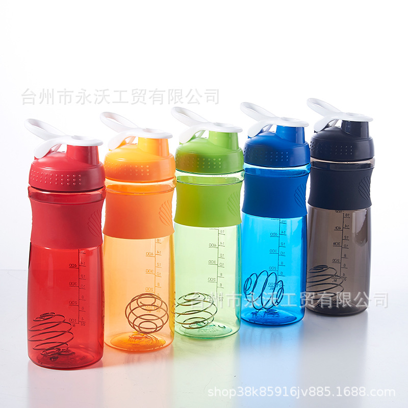 760ml shaker cup portable water bottle for sports and fitness, graduated silicone plastic space cup, protein powder milkshake printing details Picture
