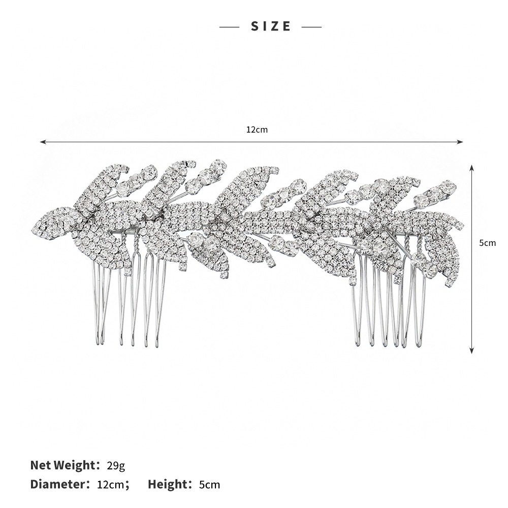 European and American accessories, rhinestone claw chain comb, leaf-shaped bride's updo headwear, wedding banquet diamond-encrusted bride's comb Item Picture