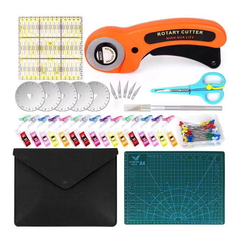 Fabric cutting knife, fabric cutting knife, circular roller cutting knife, cutting pad, fabric splicing ruler combination, 45mm roller knife, bestseller Specification drawing