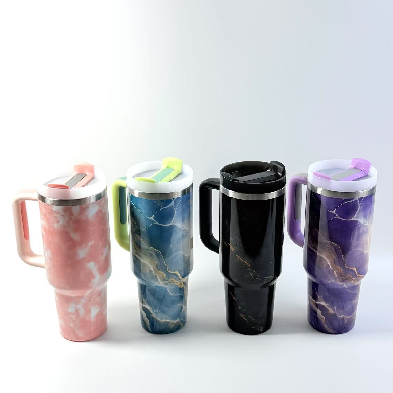 Cross-border second-generation 40oz paint-dyed and printed color car cup, large-capacity straw insulated cup, portable car handle ice cup Specification drawing