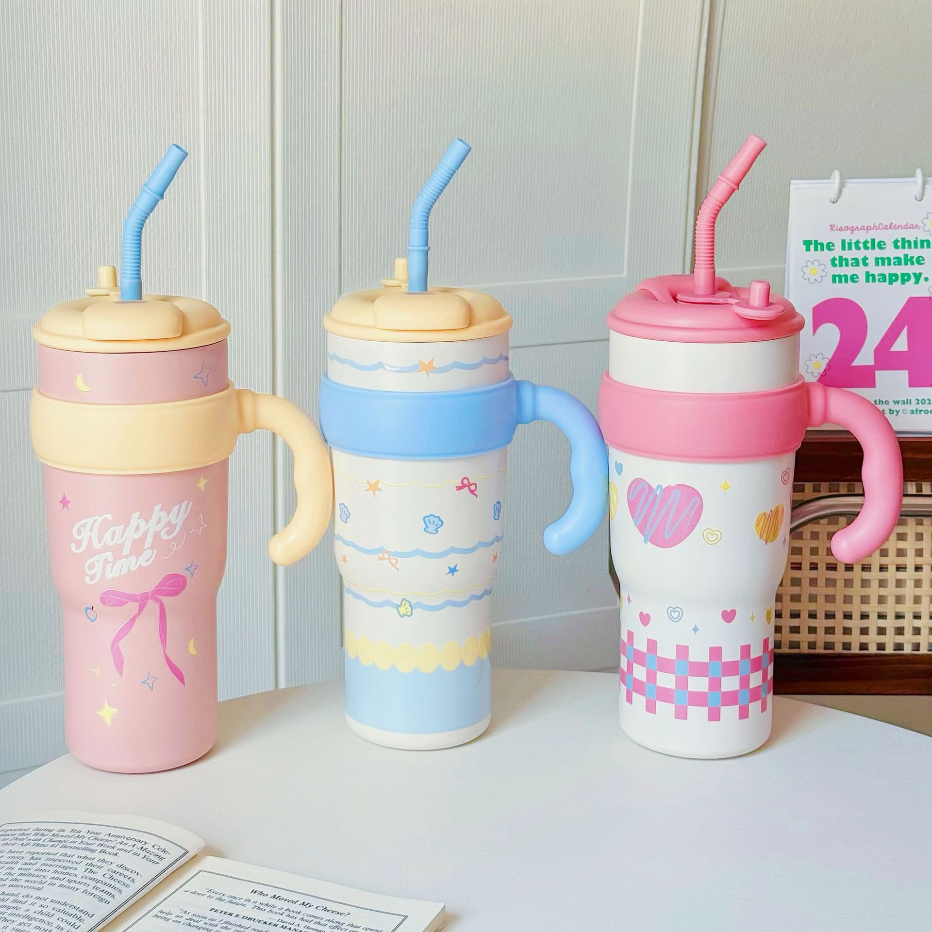 Large-capacity desktop ice cup, high appearance level for girls, double-drinking straw cup, office tea brewing, stainless steel cold water cup details Picture