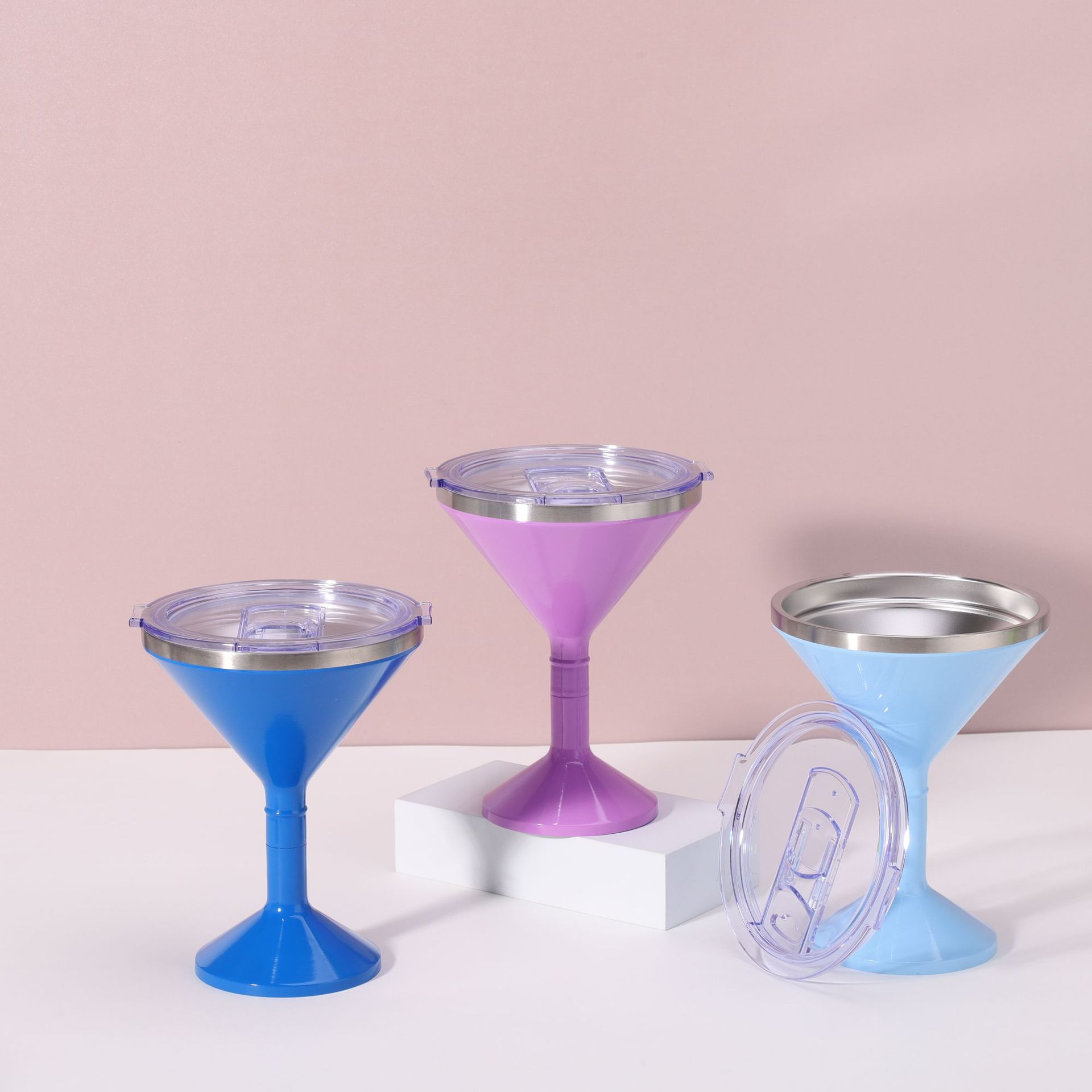 Cross-border stainless steel cocktail cups, double-layer tall glasses, insulated cups, water cups, chilled champagne cups, creative triangular cups details Picture
