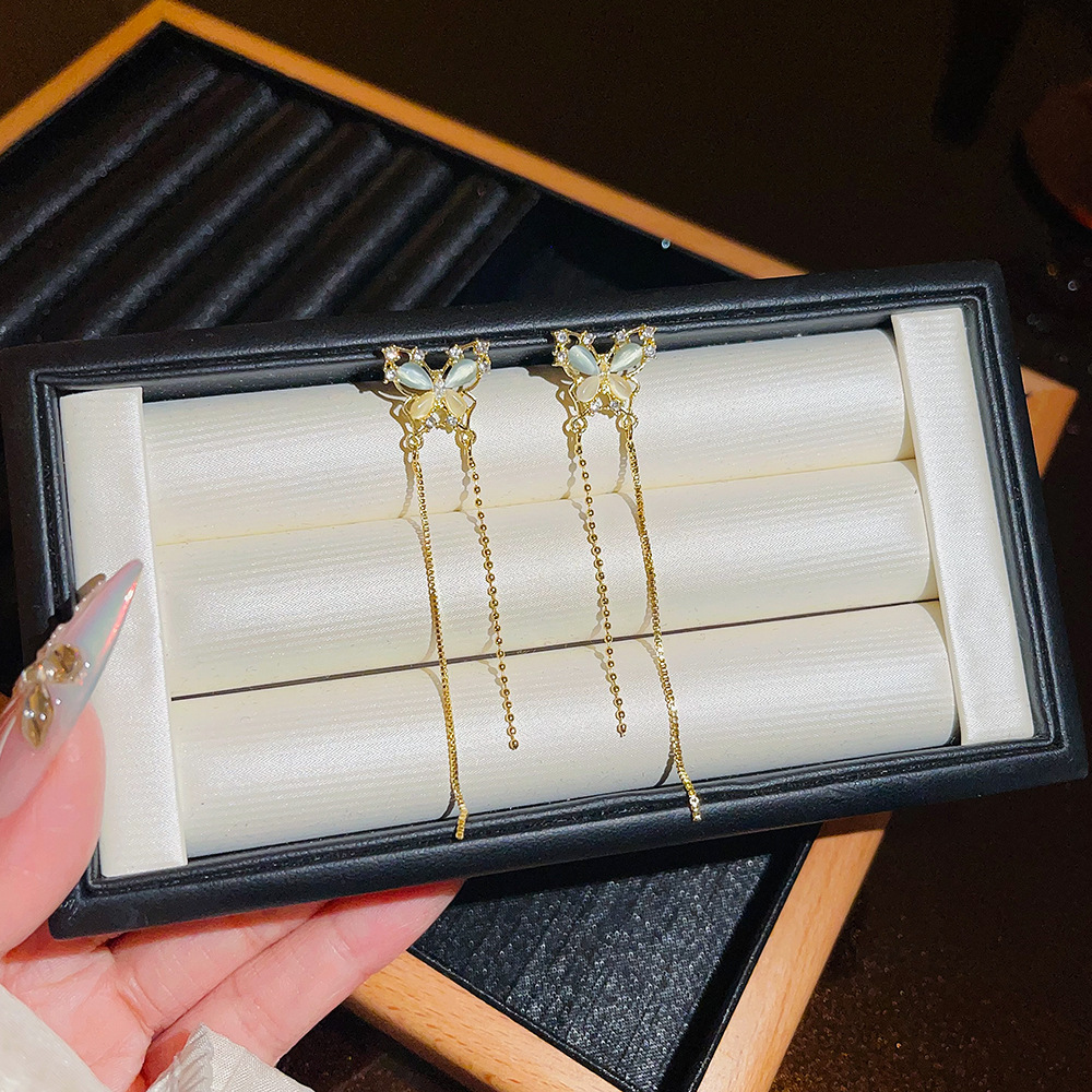 S925 Silver needle butterfly tassel earrings exude a sense of light luxury and sophistication, with sweet and exquisite stud earrings. They are fashionable and elegant, simple and elegant earrings for women full figure