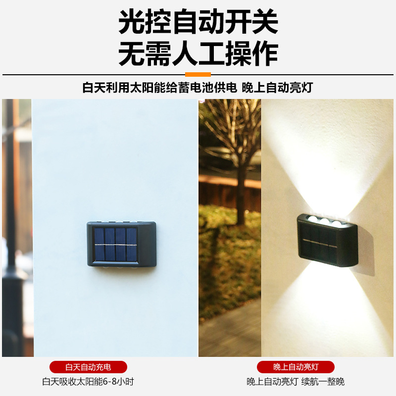 Solar garden lamps, balcony decoration, outdoor waterproof wall lamps, double-head wall-washing lamps, top and bottom luminous solar lamps details Picture