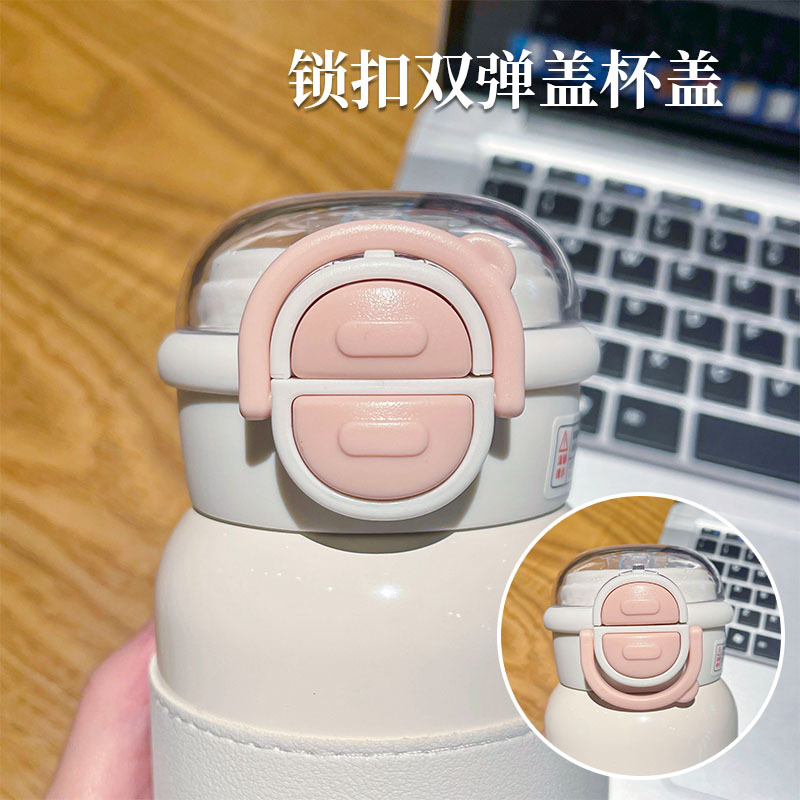 Simple solid-color insulated cup, large-capacity double drinking cup with cup sleeve, portable straw cup, student sports drinking cup details Picture