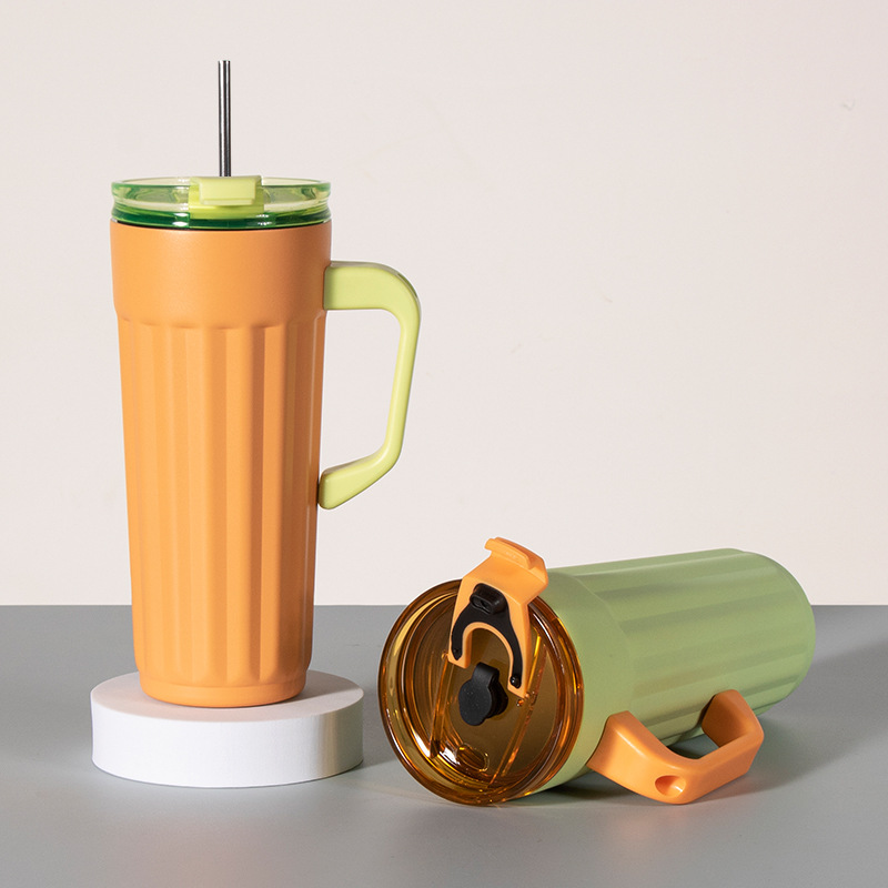 New exclusive private mold 520ml vertical handle coffee cup, stainless steel insulated cup, straw coffee cup full figure