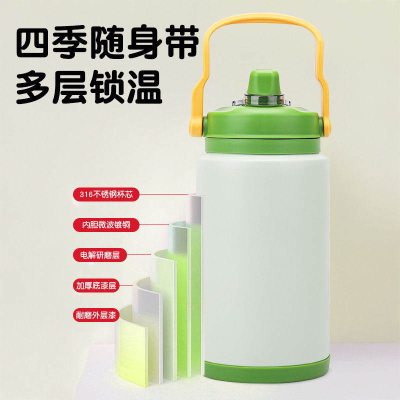 High-appearation-level insulated cups and flasks, large-capacity 304 outdoor travel ton-ton buckets, portable multi-functional cold and heat preservation Specification drawing