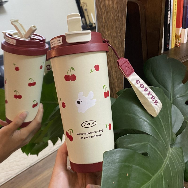The same summer dual-drink red cherry puppy cup as Xiaohongshu, portable large-capacity coffee cup, car water cup and travel cup Application Scenario