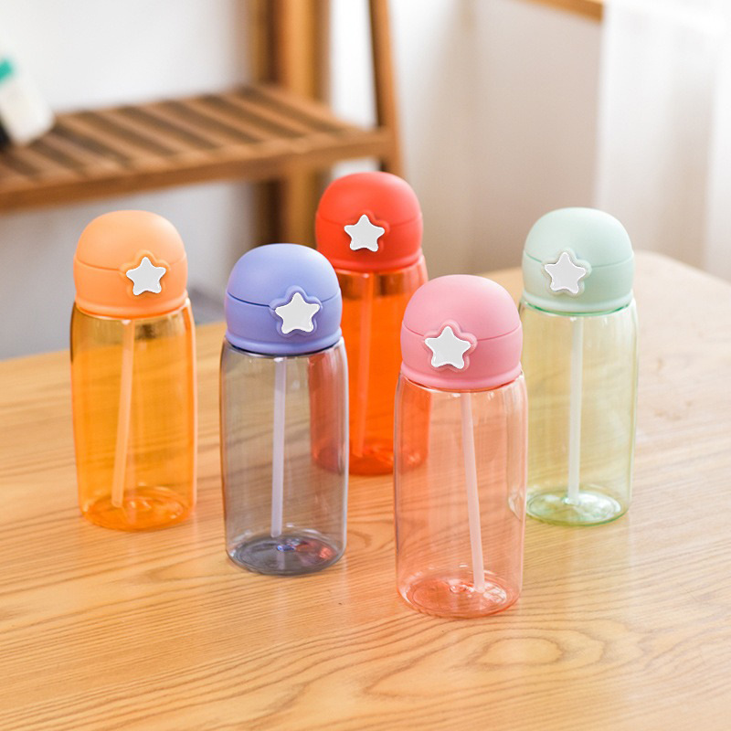 Cute straw cup, star-carrying plastic cup, light luxury and high-end feel, children's water cup, women's sports cup gift Specification drawing