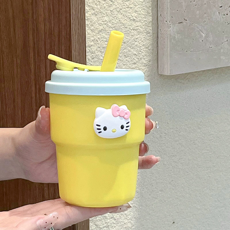 Cute Ins-style sticker straw cup for girls, portable and heat-resistant straw cup for children and office workers, new style Specification drawing