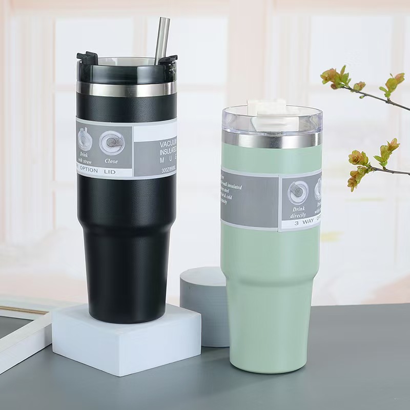 Cross-border 30oz car cup, large-capacity ice cup, 304 stainless steel insulated and chilled cup, coffee cup with straw Specification drawing