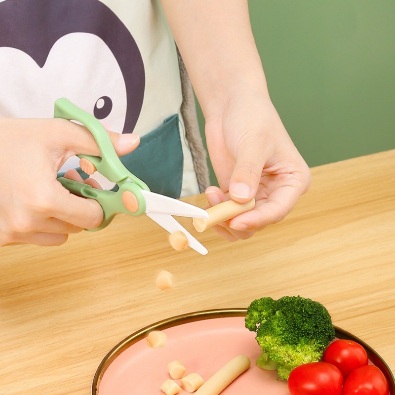Ceramic scissors with covers, children's food scissors, baby complementary food scissors, household food, kitchen blunt-tipped food scissors tools Specification drawing