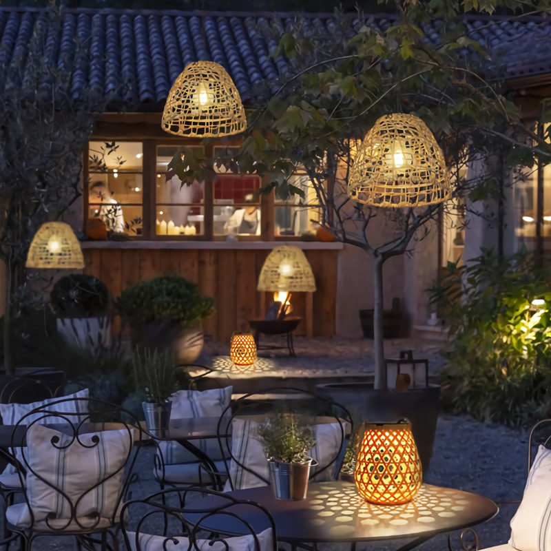 Outdoor solar chandeliers, courtyard, pavilion, tree hangers, Chinese bamboo chandeliers, rattan chandeliers, garden lamps, decorative lamps Specification drawing