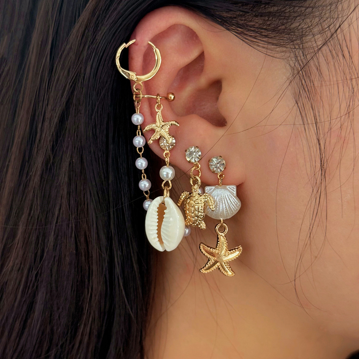 Cross-border ins ocean vacation style starfish scallop pendant earring Sweet seahorse earring accessory European and American earrings full figure