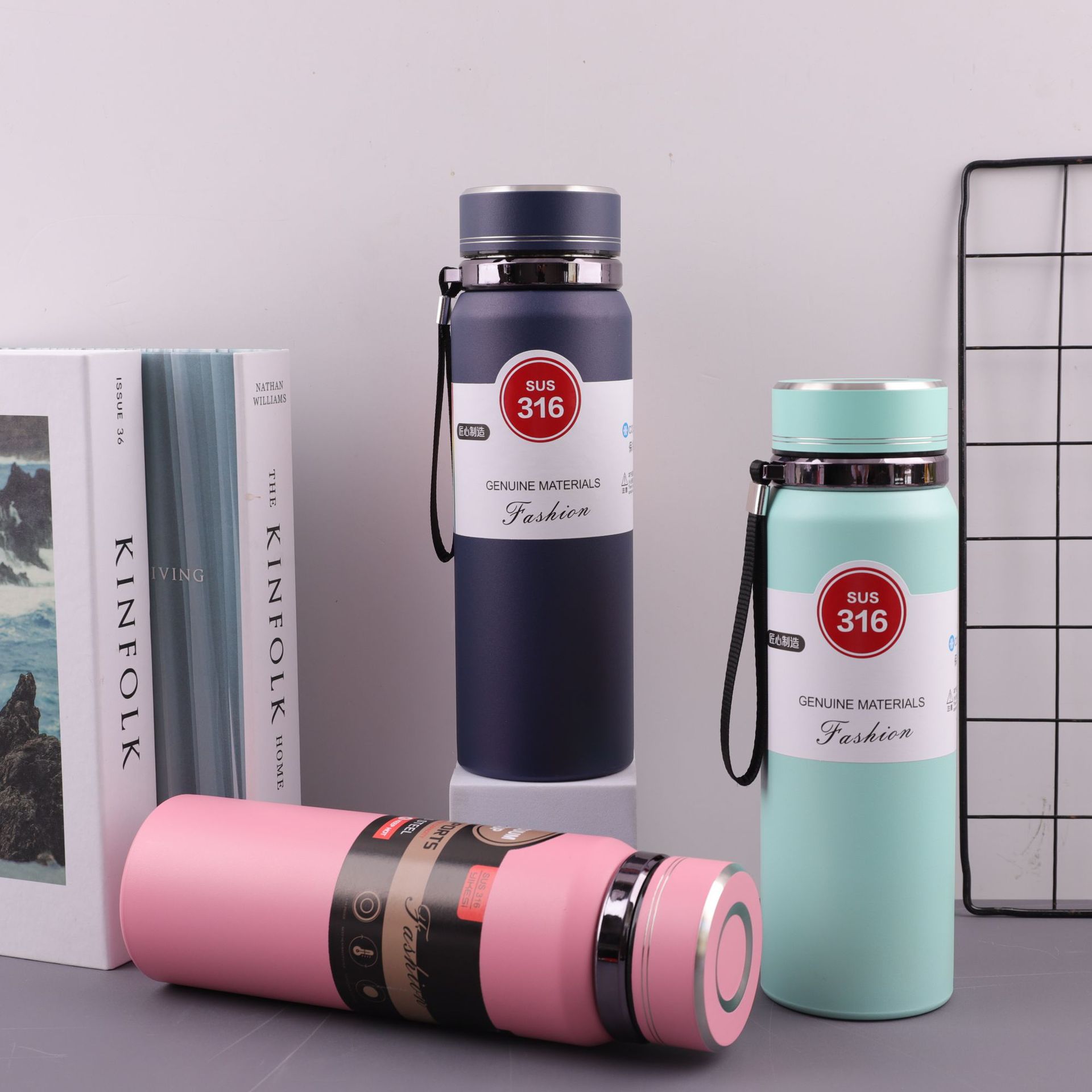 Wholesale of best-selling large-capacity 316 stainless steel vacuum insulated cups, outdoor portable mountaineering travel kettles, and water bottles with straps Specification drawing