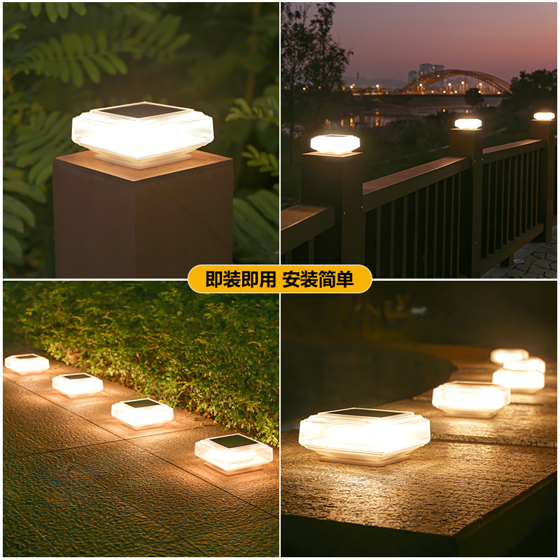 Solar column head lights, LED outdoor waterproof courtyard villa wall head and fence lights, grand household decorative railing lights Application Scenario