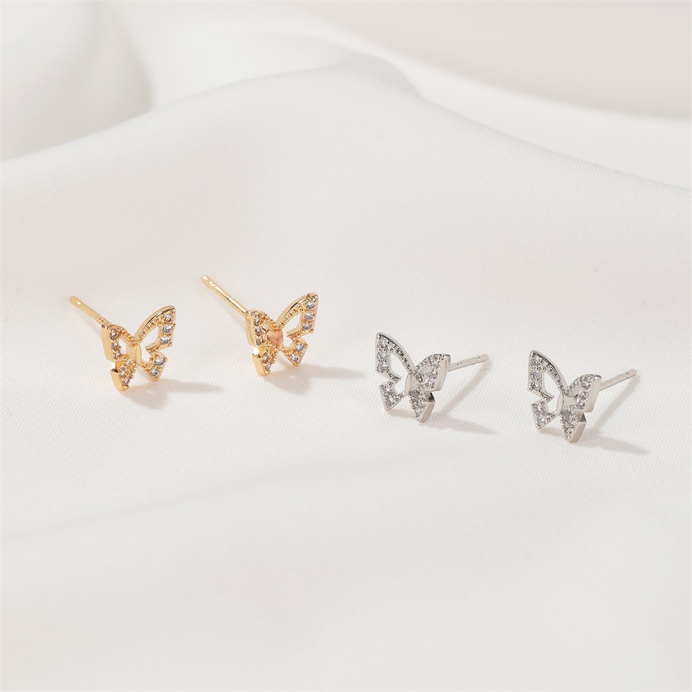 New stylish Hong Kong-style hollowed-out butterfly stud earrings, super fairy-like and versatile diamond-encrusted earrings, personalized and trendy cross-border accessories details Picture