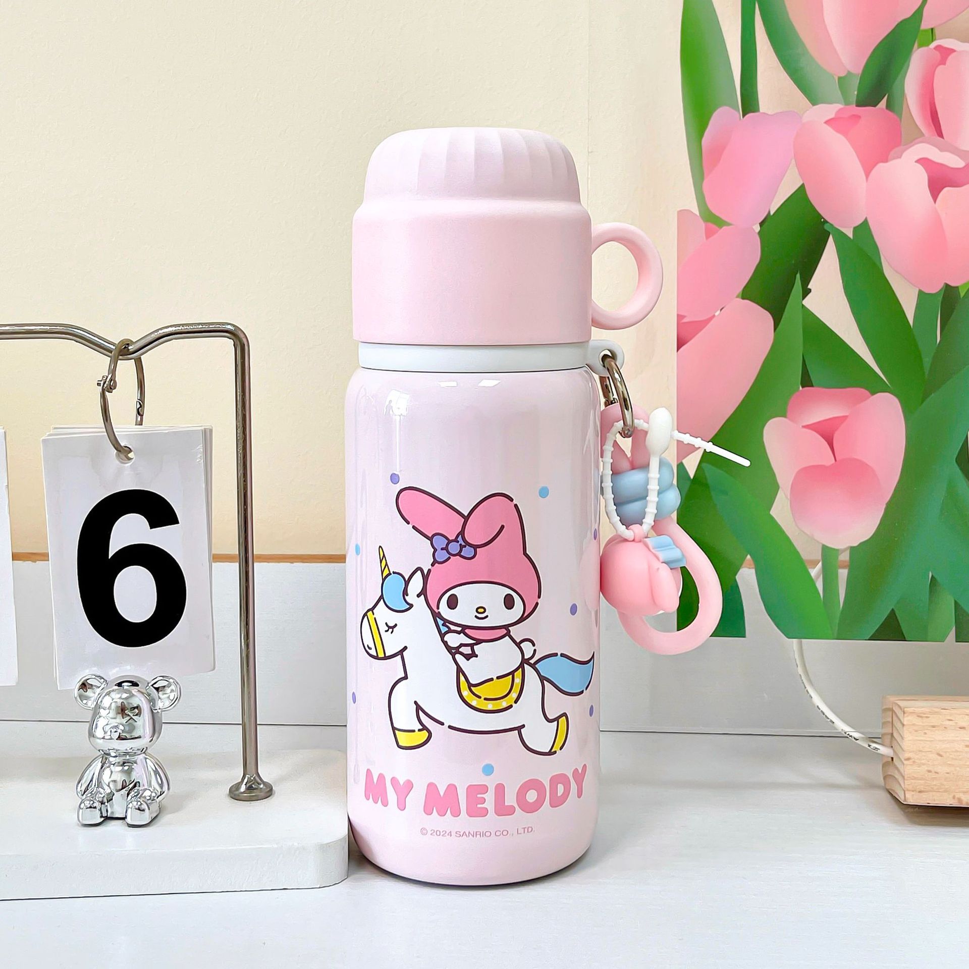 Cute and good-looking double-drinking thermos cup, large-capacity cartoon Sanrio officially authorized water cup with water pouring lid full figure