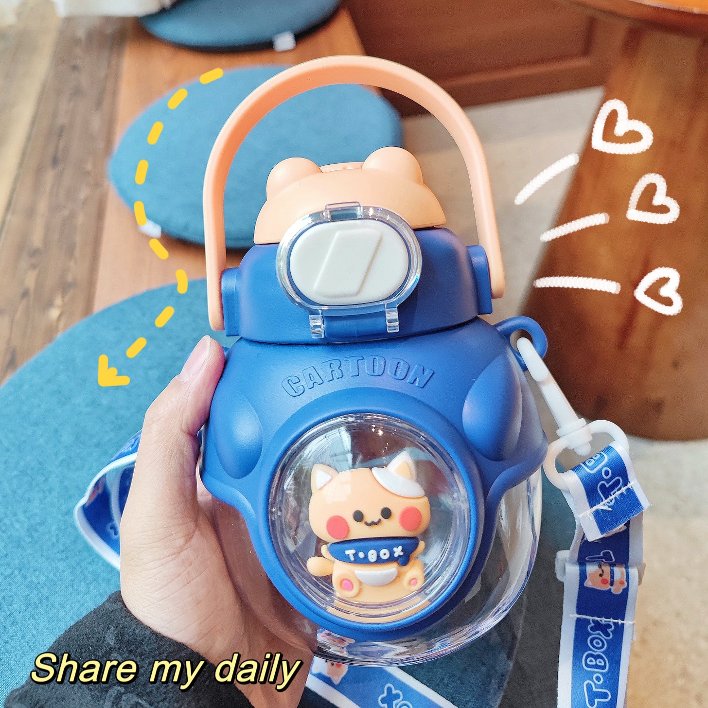 The new large-bellied cup has a high level of appearance. It is a portable and cute water bottle for students and a large-capacity double-drinking straw cup for outdoor use in summer Specification drawing