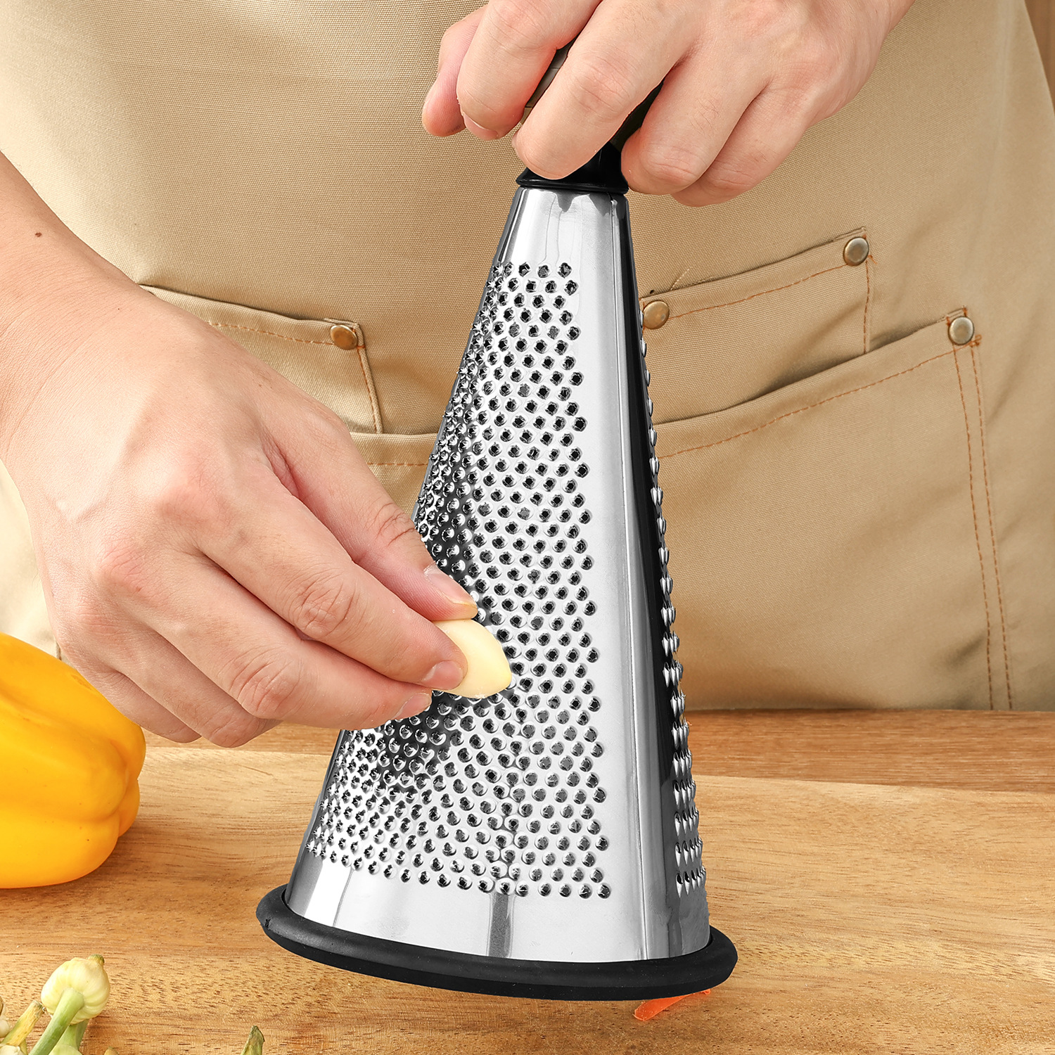 8-inch, 9-inch and 10-inch stainless steel conical grater multi-functional kitchen tool, a perfect tool for grilling cheese, cheese and mincing garlic Application Scenario