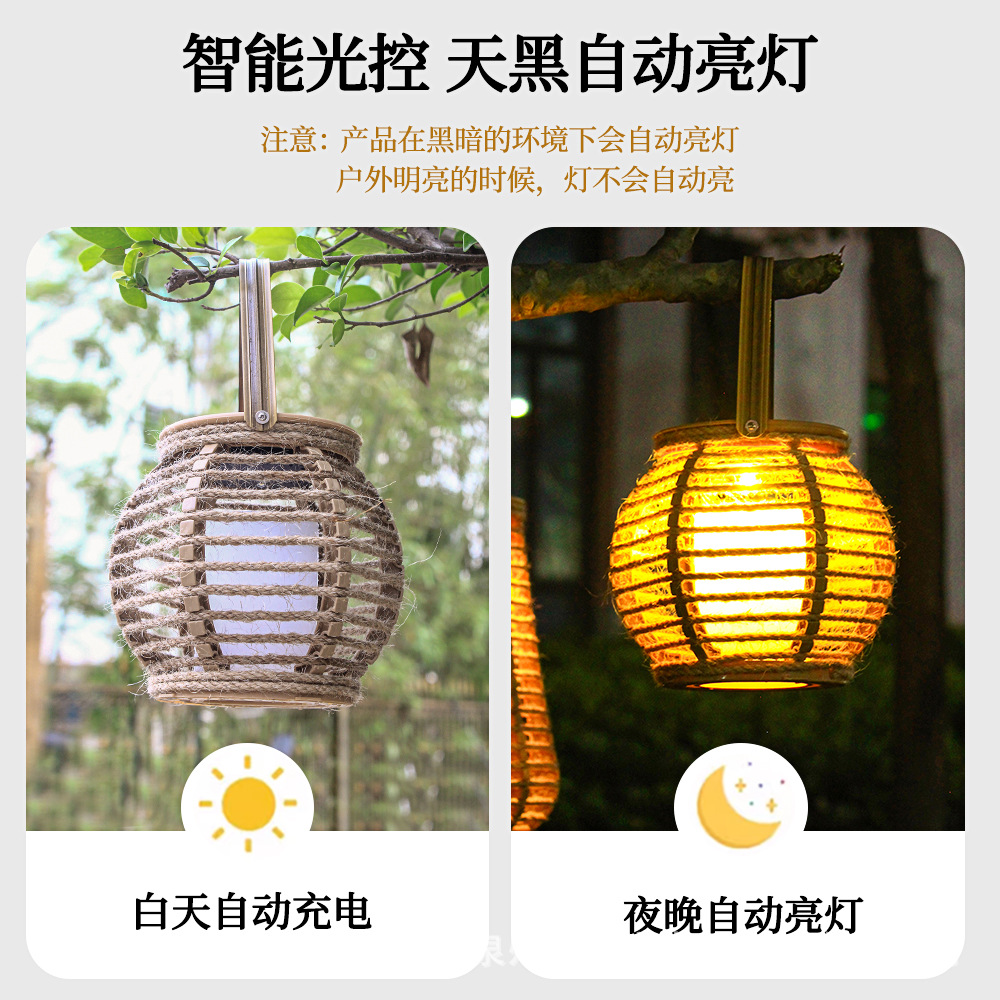 Solar-powered Chinese-style bamboo-woven lanterns for Spring Festival decoration, retro-style hand-held pendant lamps, outdoor courtyard atmosphere lights Specification drawing