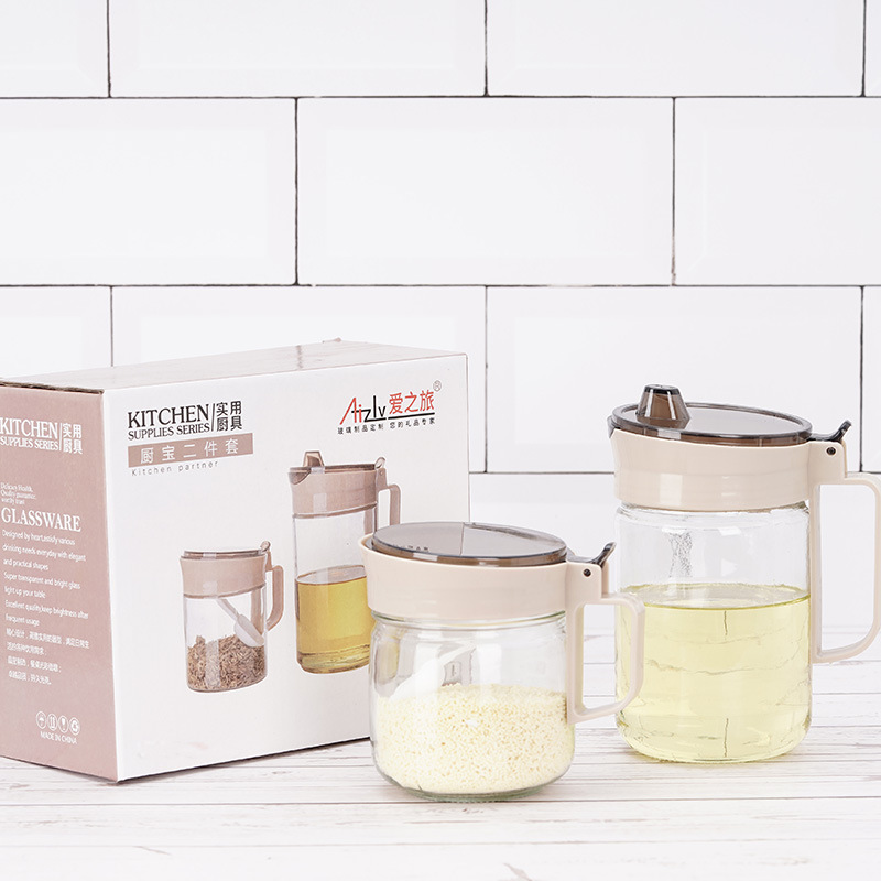 Kitchen glass seasoning box set, oil bottle combination set, creative household oil pot, seasoning jar, salt shaker, seasoning bottle Specification drawing