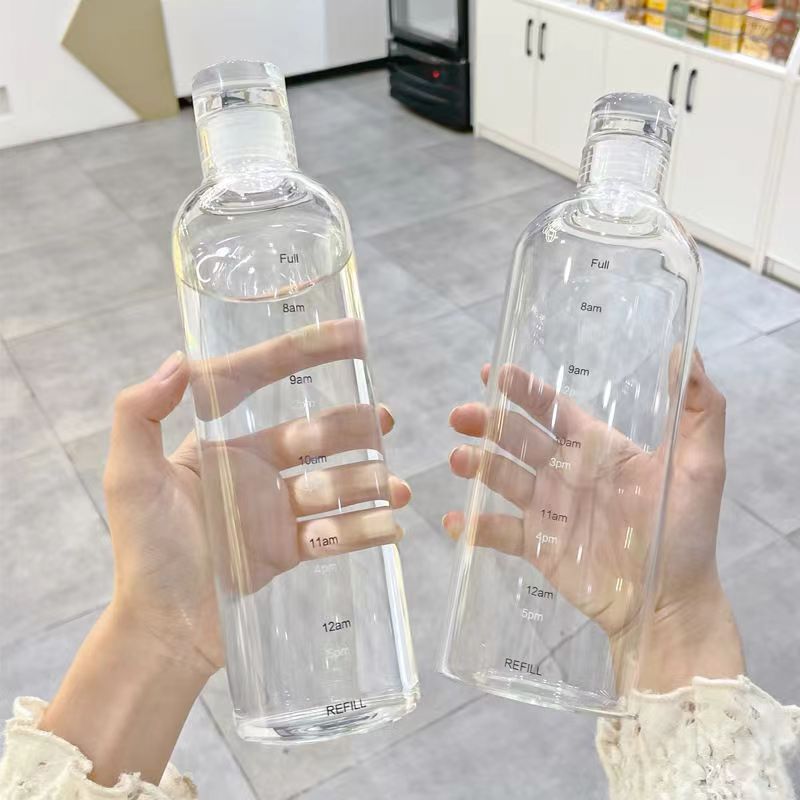 Thickened time-scale glass cup, transparent, high appearance level, high borosilicate heat-resistant, portable, leak-proof, simple and popular online water cup details Picture
