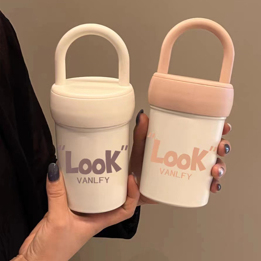 Travel coffee cup, stainless steel insulated cup, high appearance level, simple and portable hand-held cold preservation cup for girls details Picture
