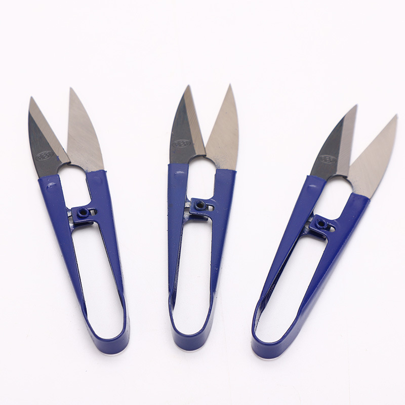 Wholesale of household stainless steel U-shaped shears, spring cross-stitch thread cutters, fishing line sewing scissors, and colored small scissors undefined