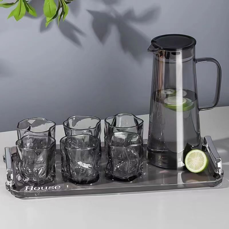 Light luxury high borosilicate glass water bottle set, high-end household tea sets, large-capacity new tea teapots and cups, gift wholesale Specification drawing