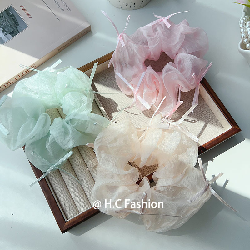 A fresh and simple cream puff, bow tie, large intestine hair band, high appearance level, simple candy-colored women's ponytail tie, and leather band accessory full figure