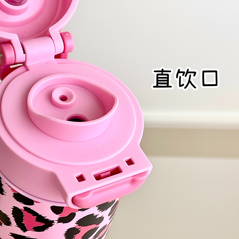 Wholesale of new leopard-print insulated cups with double bullet LIDS, high appearance standards, straw cups, portable stainless steel water cups for women Application Scenario