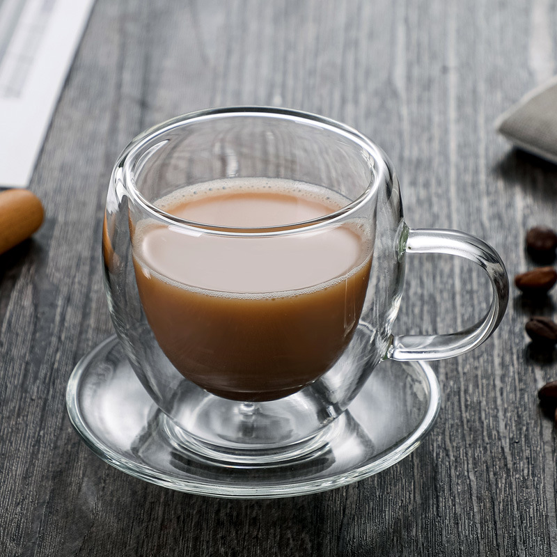 Double-layer high borosilicate coffee cups with saucers, glass water cups, office cups and tasting cups, 80ml set in stock Application Scenario