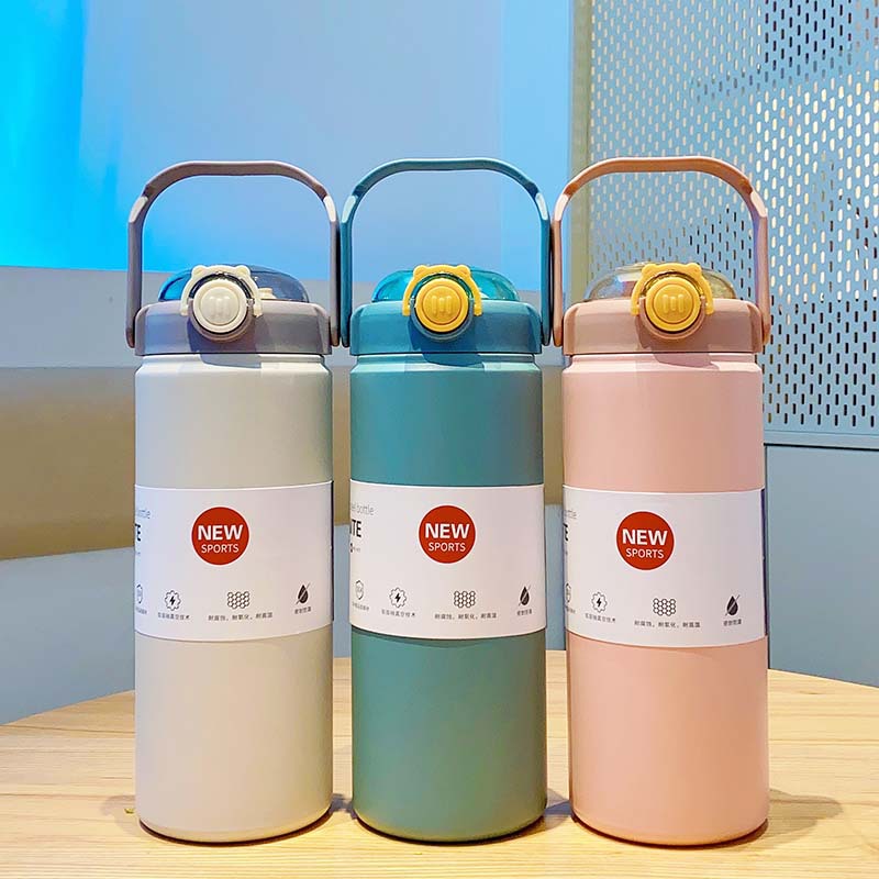 New 1200ML high-end business insulated cup with large capacity, bouncing lid, handle, straw, water cup gift wholesale full figure