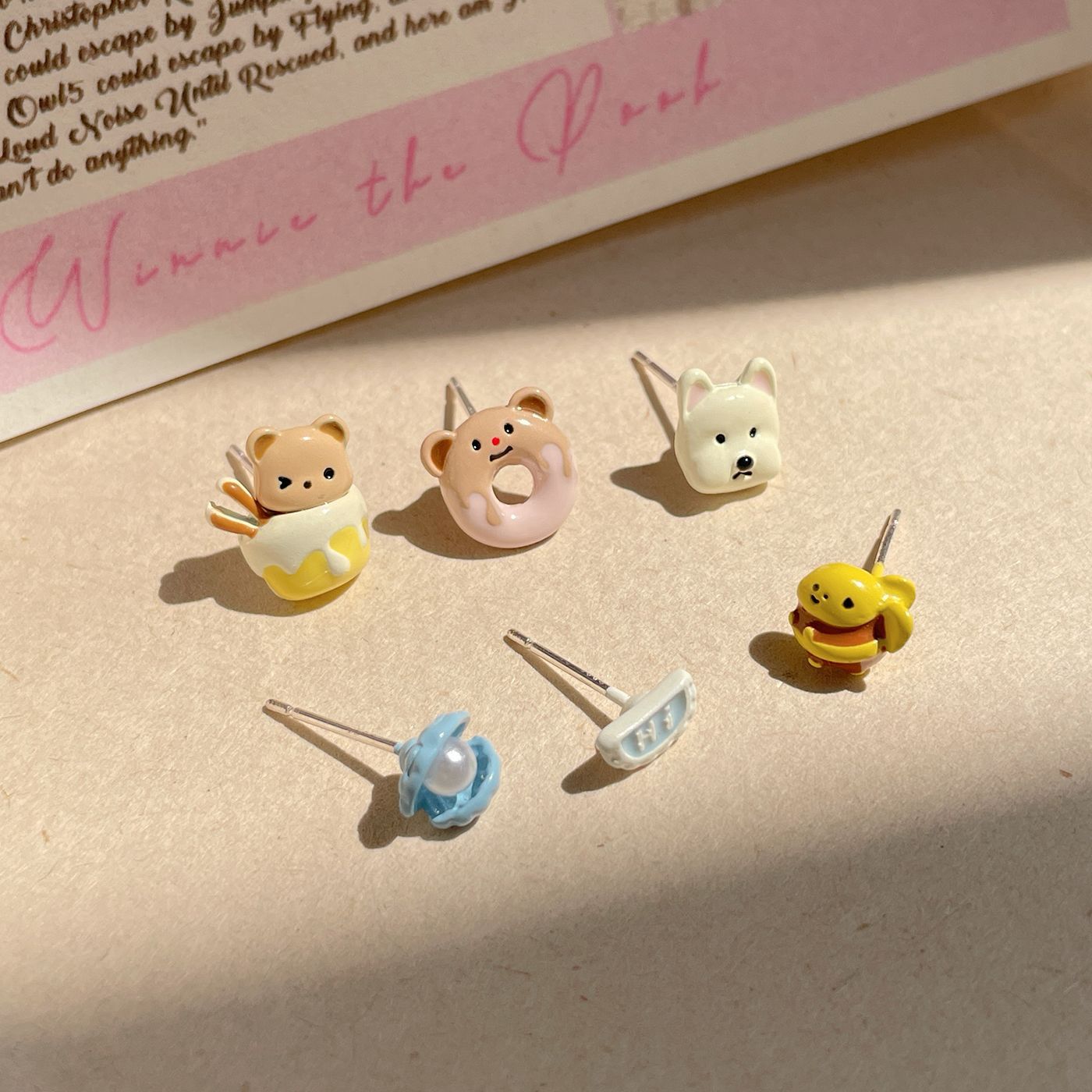 Cute and playful honey jar bear stud earrings set, women's silver needle, West Highland Q-style fresh and cute cream cartoon earrings Application Scenario