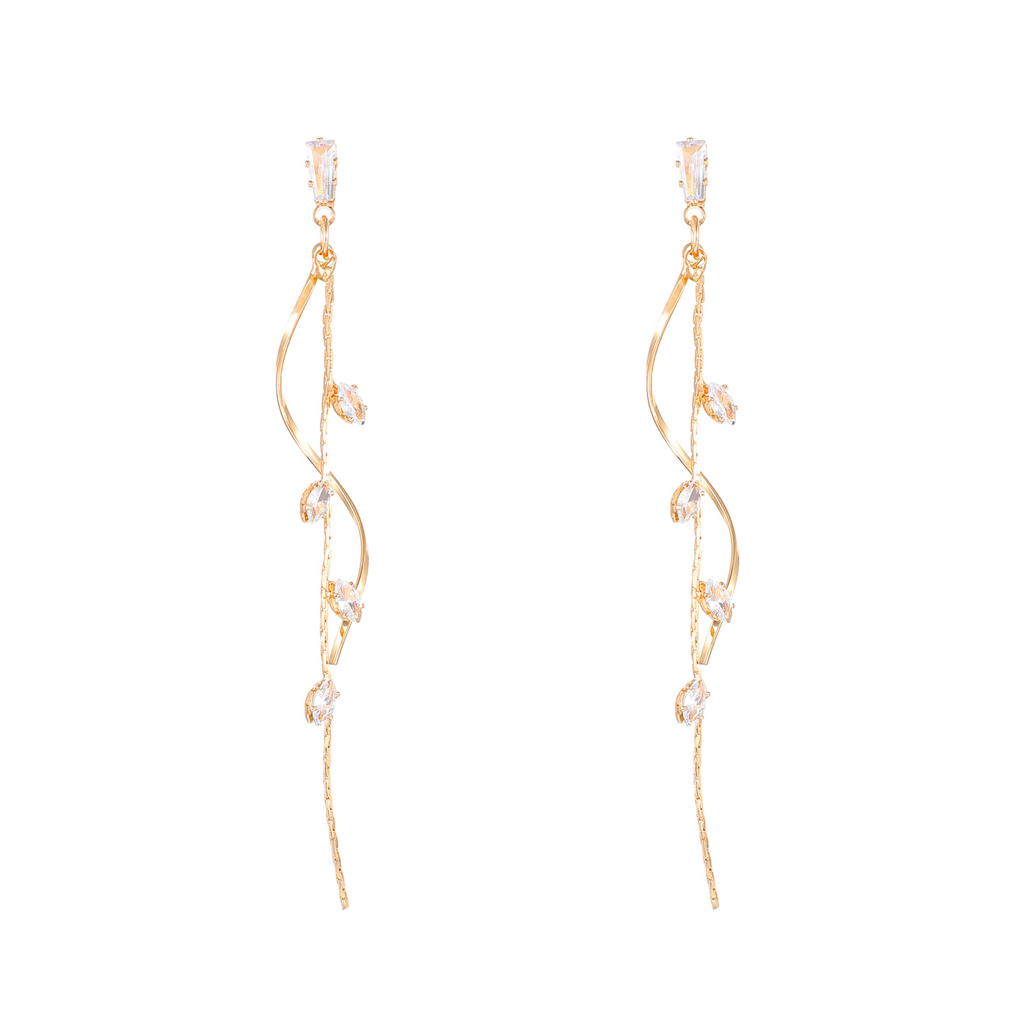 French light luxury long zircon tassel earrings, women's ins style, European and American temperament, rotating and twisted stud earrings, internet-famous earrings Item Picture