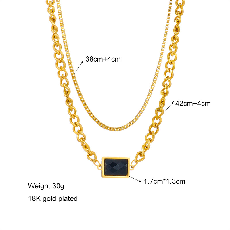 European and American cross-border high-end retro light luxury simple rectangular black diamond double-layer titanium steel non-fading chain necklace Application Scenario