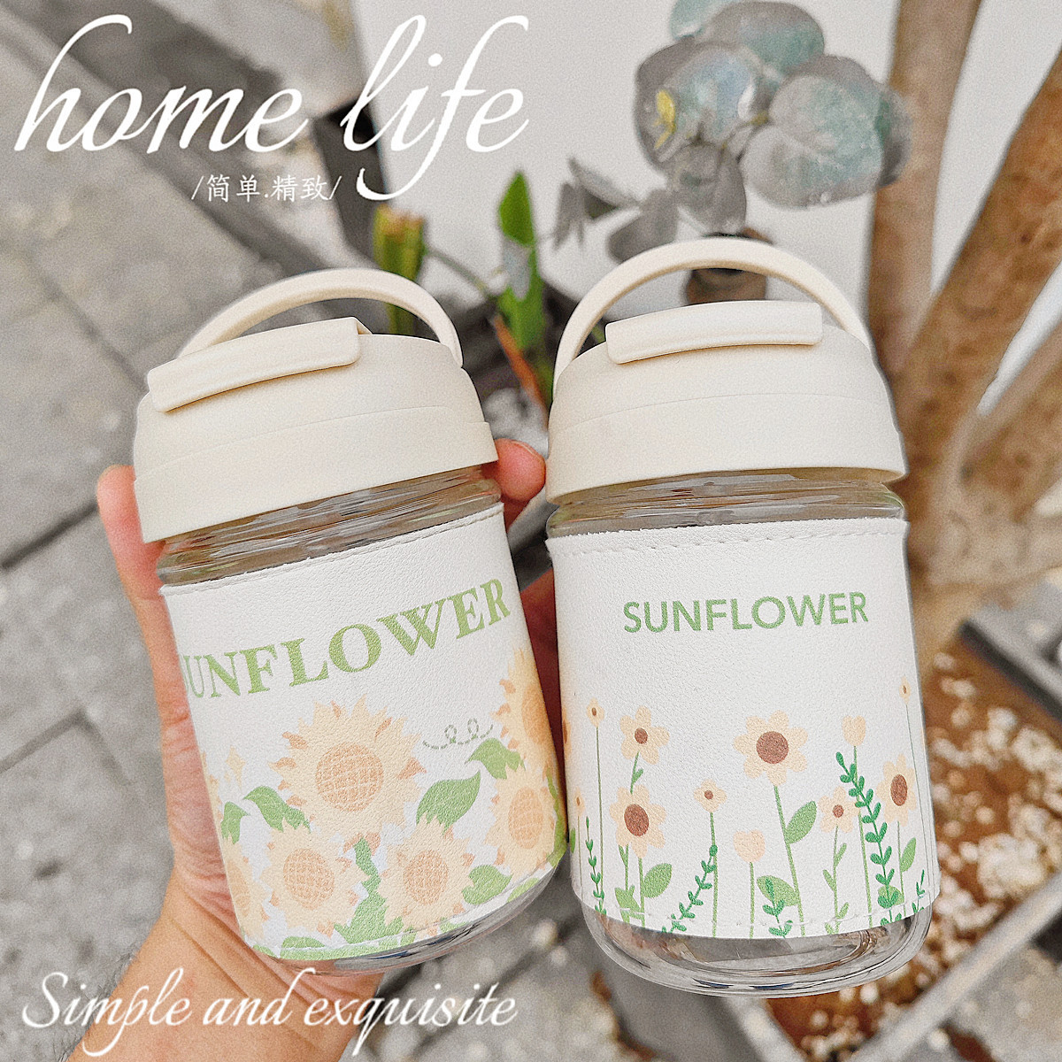 Fresh double-drinking glass cups, girls' artistic ins flower water cups, portable heat-insulating coffee cups for office and home use wholesale full figure