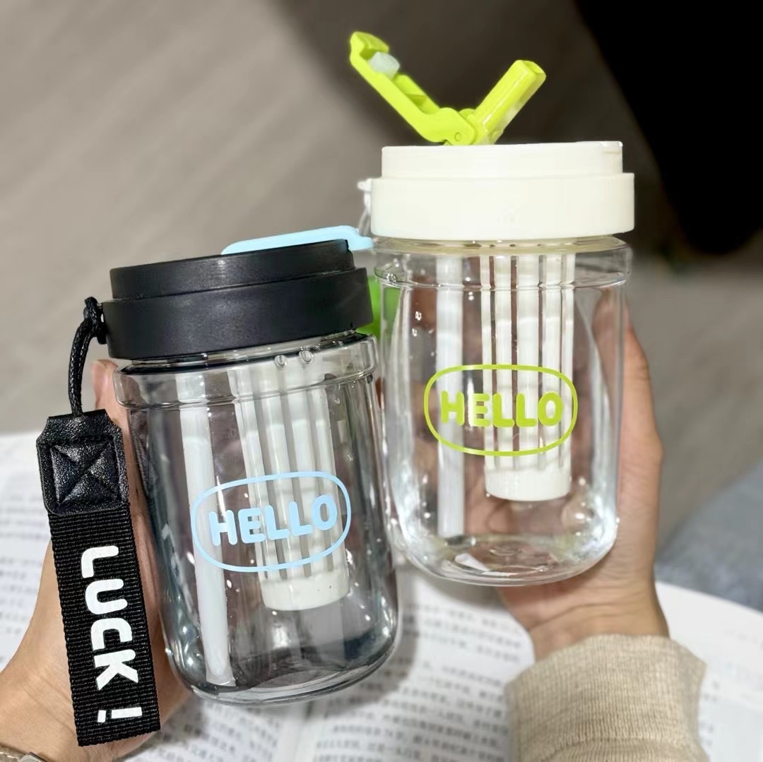 New minimalist straw, high-temperature resistant plastic cup, high appearance level portable double drinking cup for girls, large-capacity cup for summer full figure