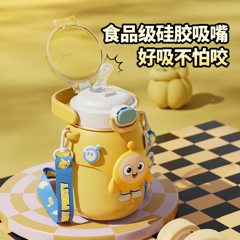 Egg Boy Party Children's water cup, high appearance level for girls, small belly insulated cup, stainless steel straw cup, portable, large capacity details Picture