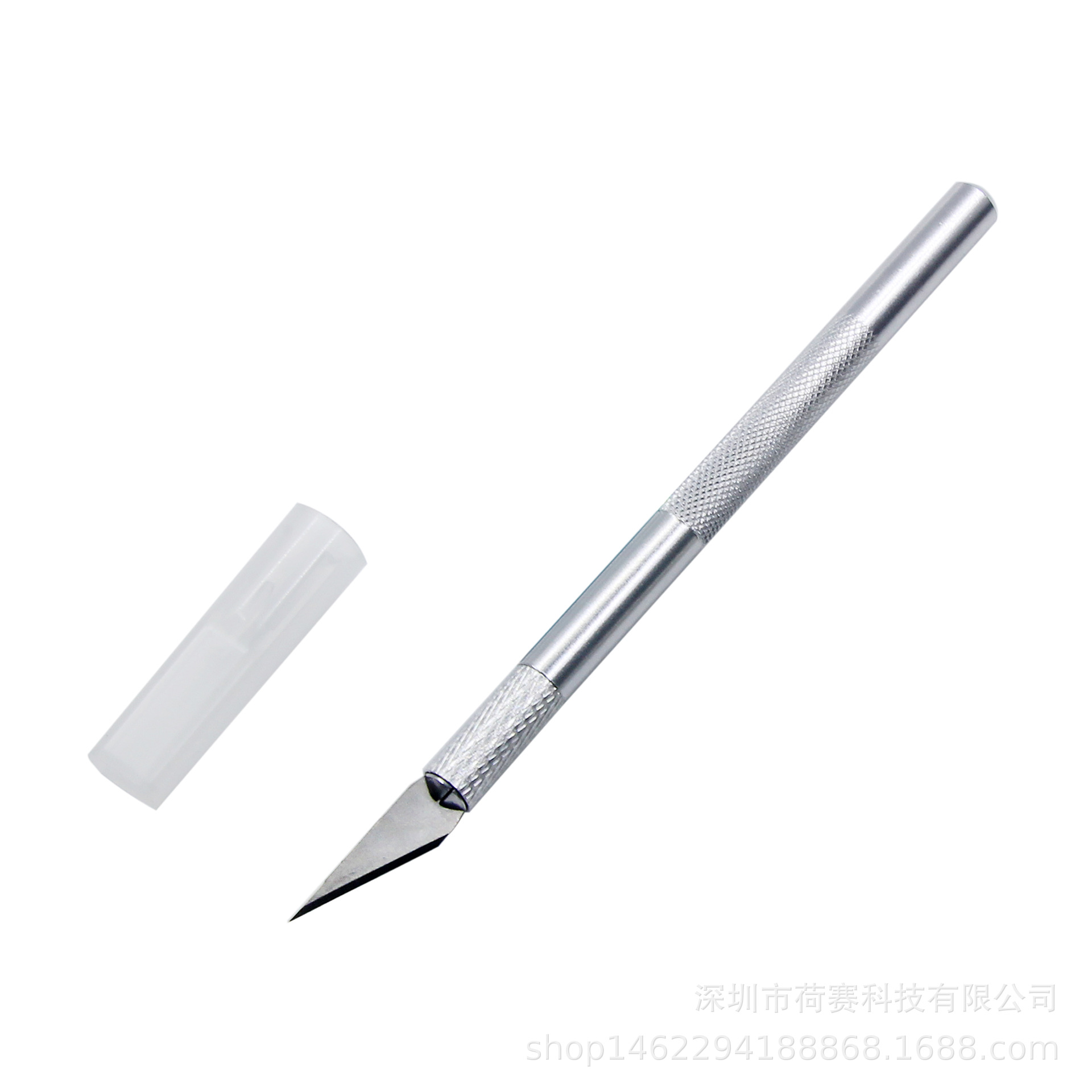 Aluminum alloy engraving knife, 1 blade set, model tool, pen knife, 6 blades, planner, mobile phone, film application, and utility knife Specification drawing