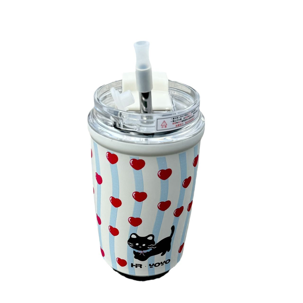 Cartoon high appearance level water cup for girls, 316 stainless steel insulated cup, portable coffee cup, office men's and women's straw cup Item Picture