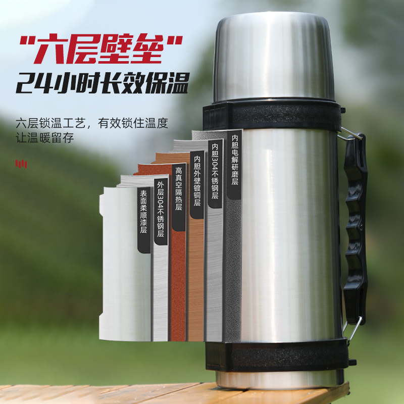 New outdoor travel and mountaineering large-capacity 24-hour long-term heat preservation travel kettle, vacuum stainless steel sports water bottle Application Scenario
