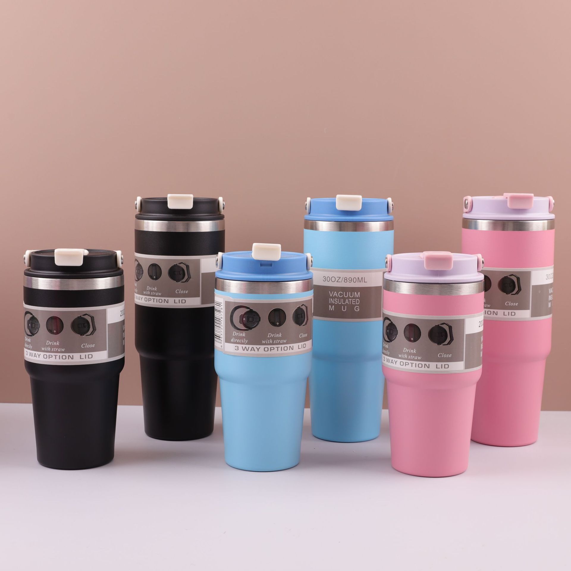 Customized cross-border 304 stainless steel silicone handle double-drinking car cup, giant large-capacity portable car cup Specification drawing