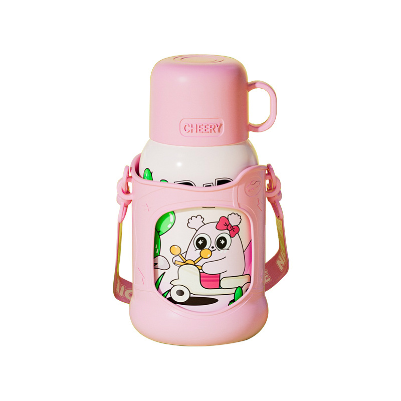 316 stainless steel children's insulated cup with a back strap, tea and water separation, bouncing cup, high appearance level, hand-held lid, double drinking pot Item Picture